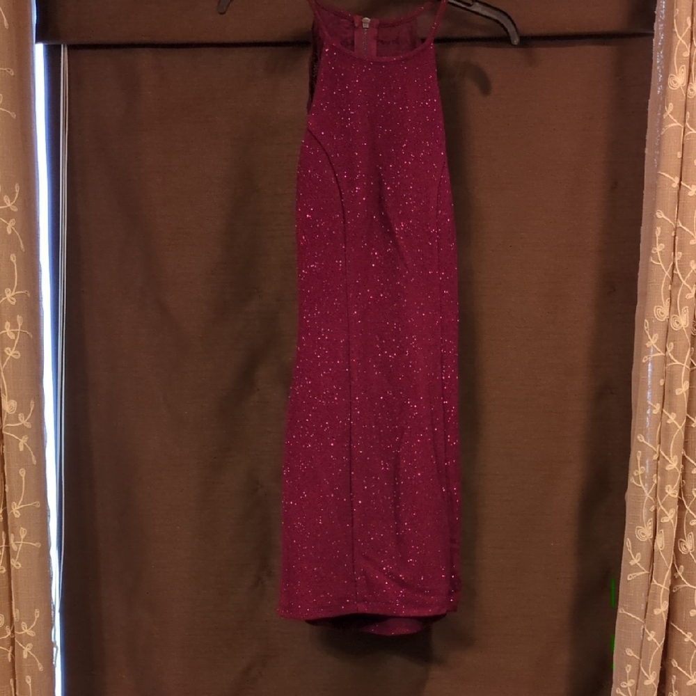 Sparkling Burgundy Halter Dress